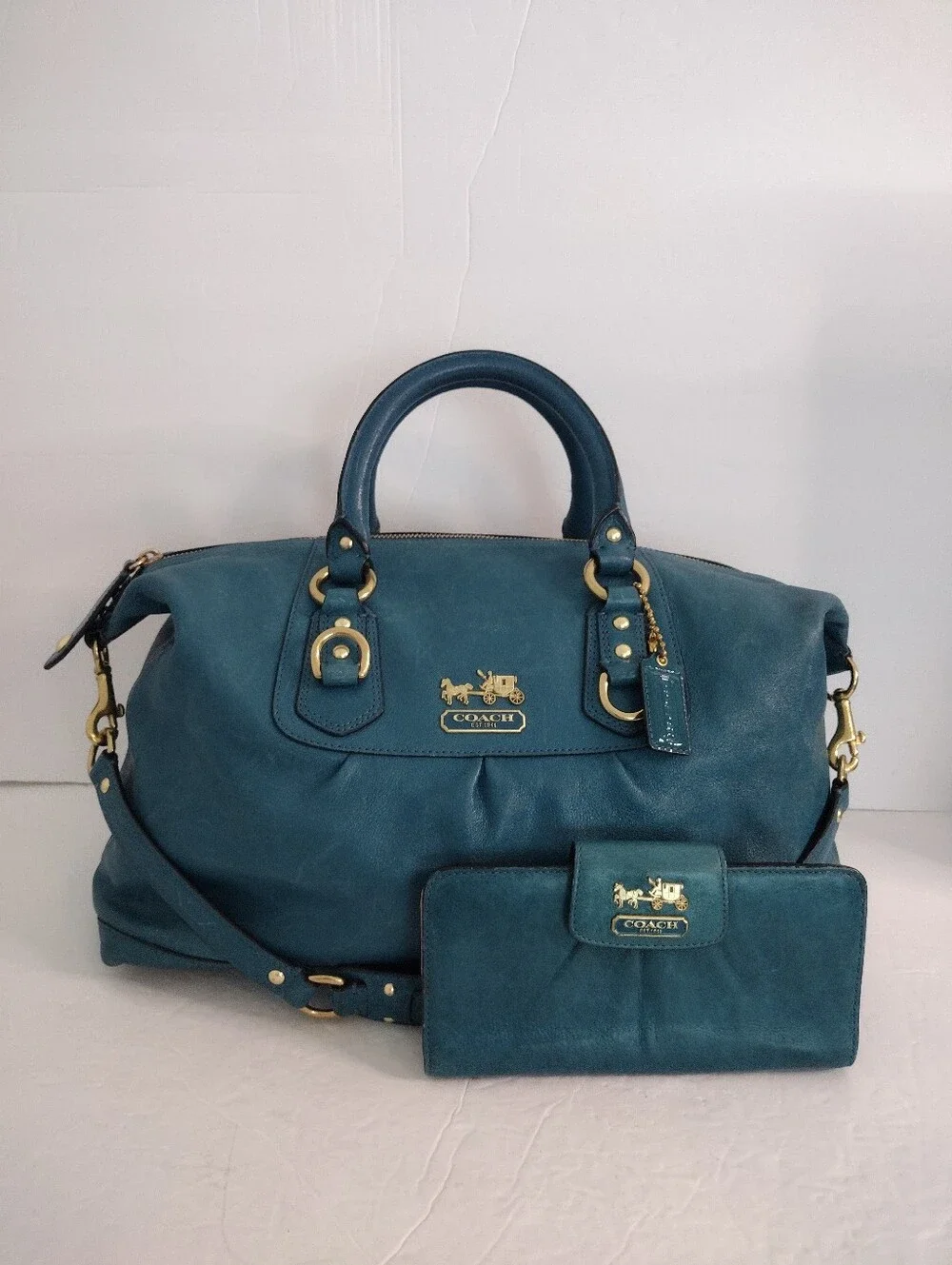 Vintage Y2K Coach Madison Sabrina Satchel Bag And Wallet Set Teal 12949 Rare